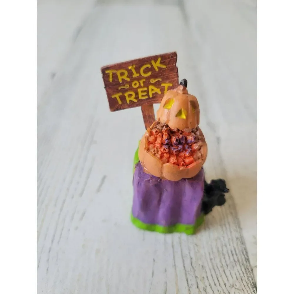Lemax pumpkin trick treat bowl cat table Halloween figurine accessory